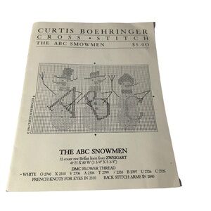 The ABC Snowman Cross Stitch Curtis Boehringer Winter Christmas Alphabet 1996